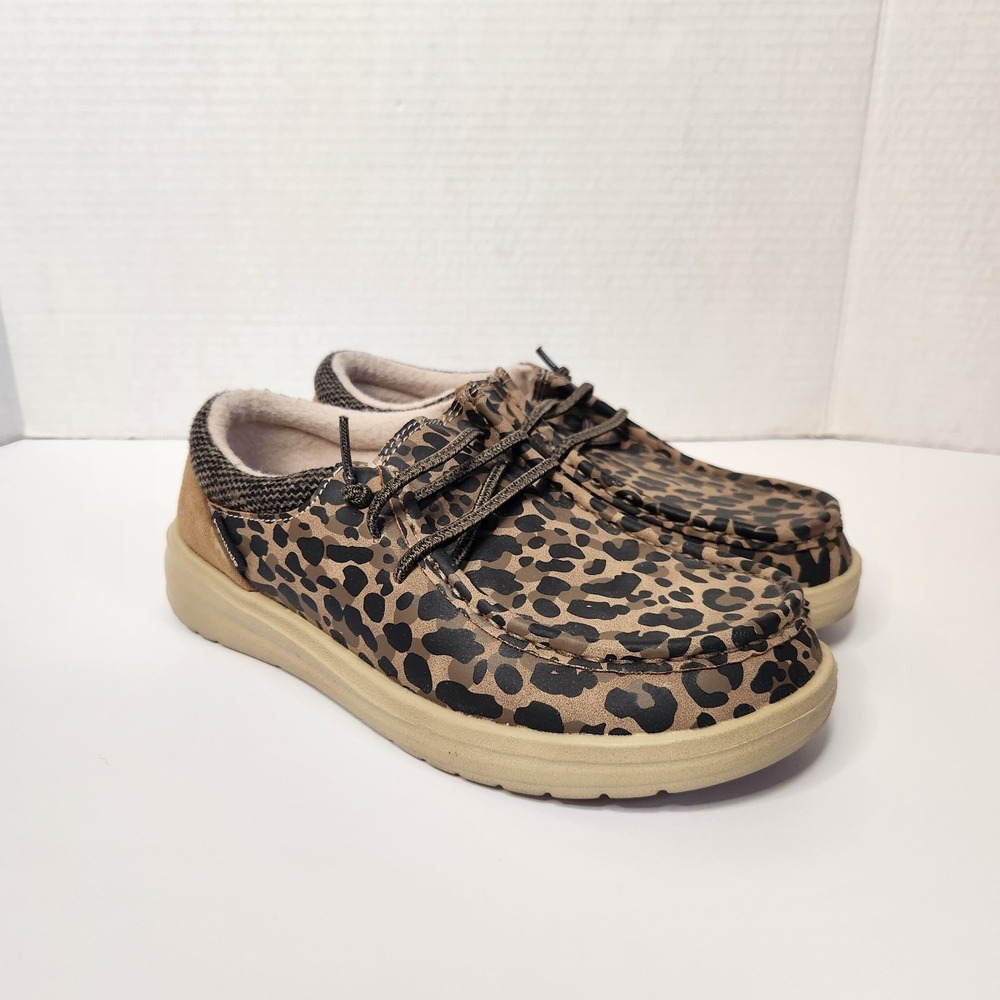 Hey Dude Polly Leo Nut Leopard Print Slip Ons Womens Size 5